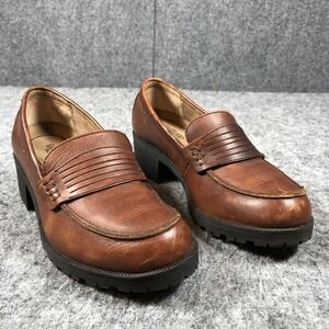 Eastland Newbury Womens 8.5 Brown Leather Lug Sole Block Heel Pumps Shoes‎